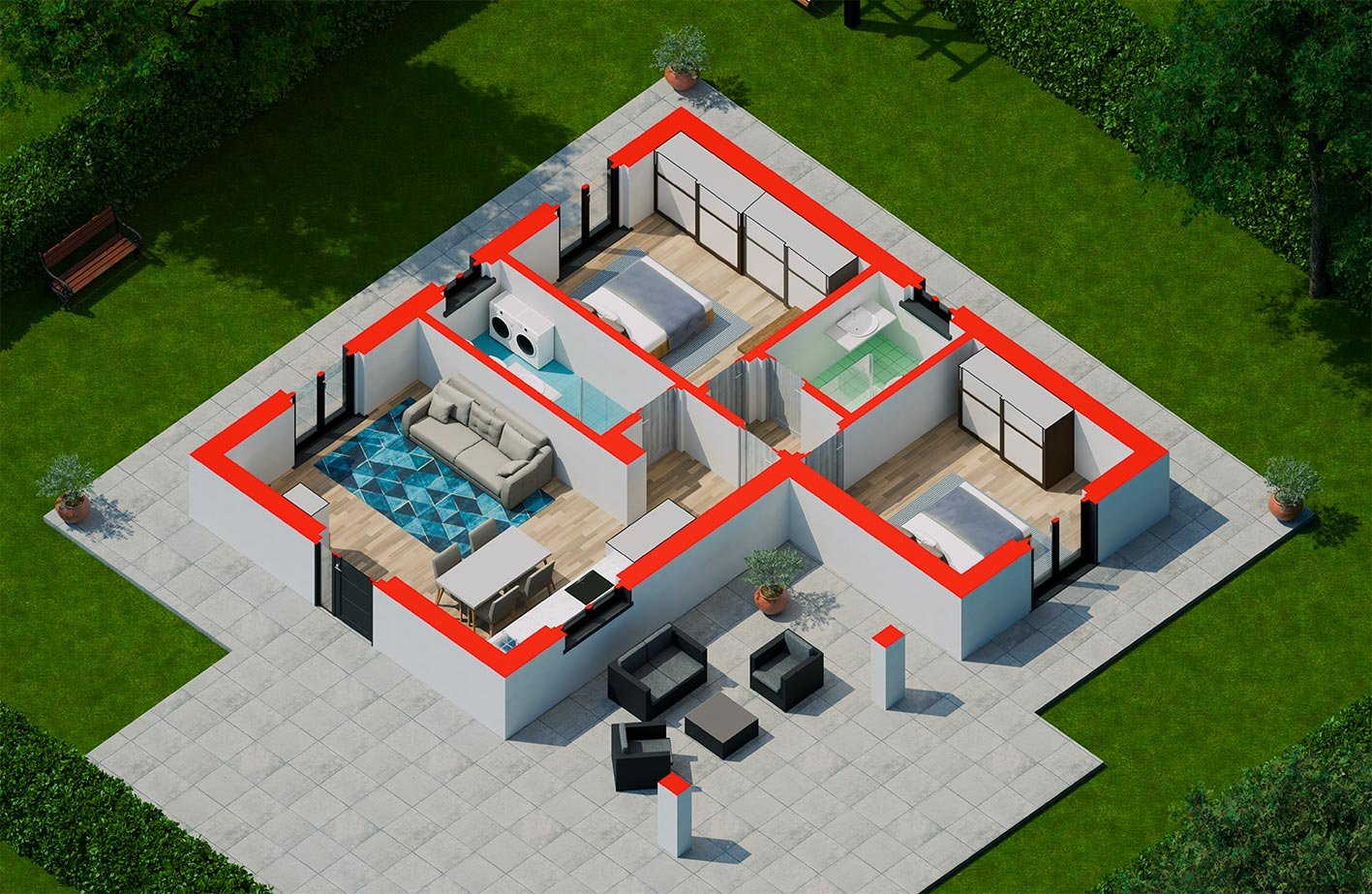 Villa_A0_Render_Assonometrica_1_Cortile