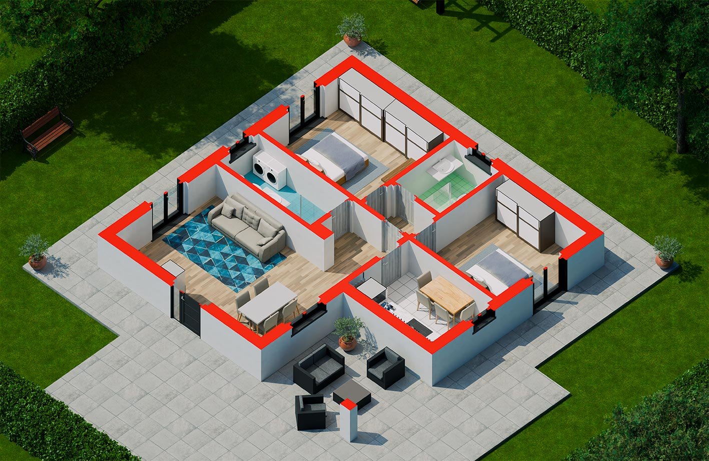 Villa_A1a_Render_Assonometrica_1_Cortile