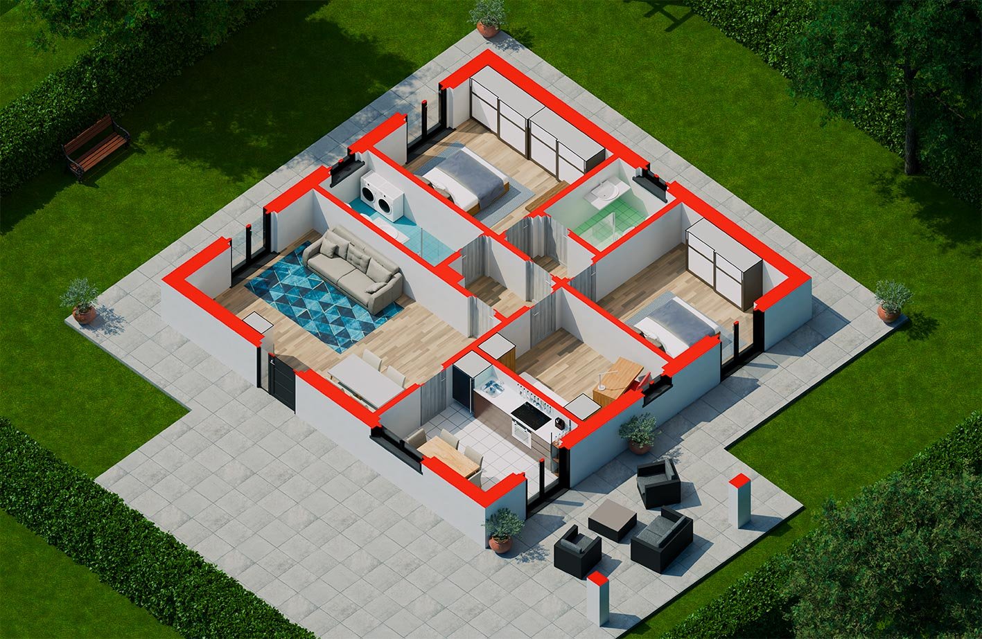 Villa_A2_Render_Assonometrica_1_Cortile